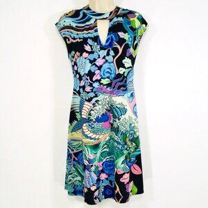 Hale Bob Dress Sz S Stretchy Fit & Flare Ocean Print Cap Sleeve Mermaid Whimsy